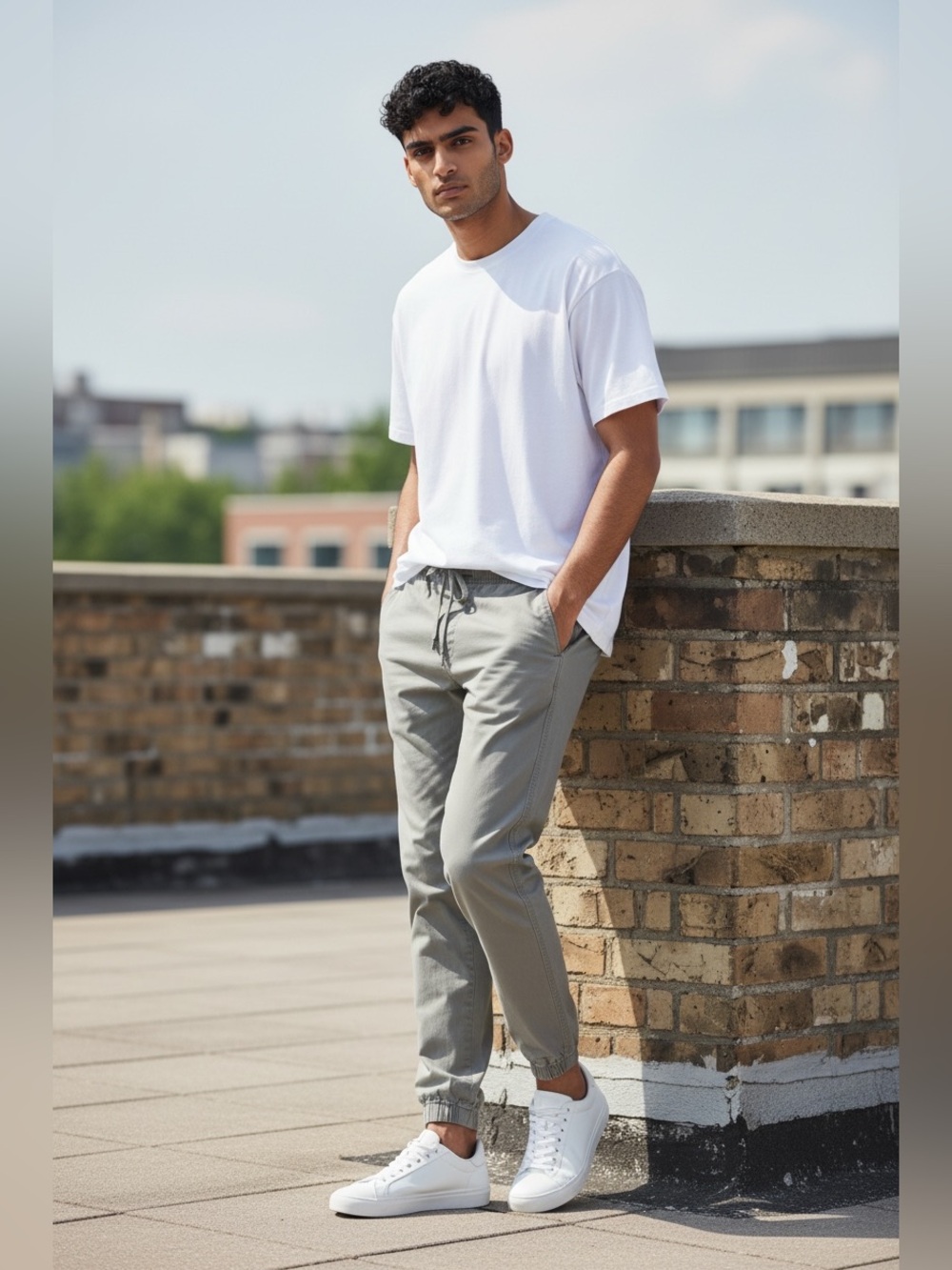 Men's Casual Drawstring Jogger cotton Pants - light gray